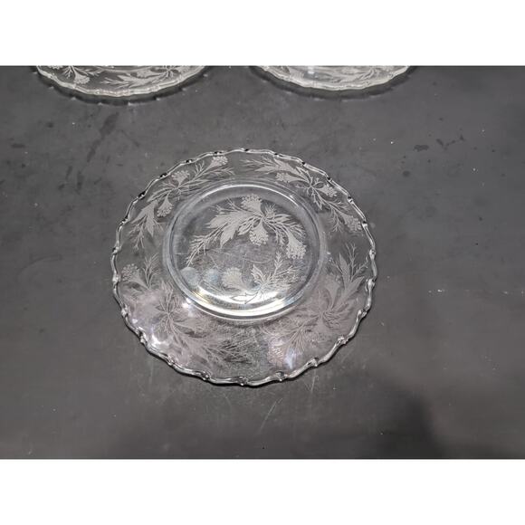 Fostoria Heather Etched Salad Plates Set, Clear 7" Plates, 5-Piece Set, Floral - Picture 4 of 6
